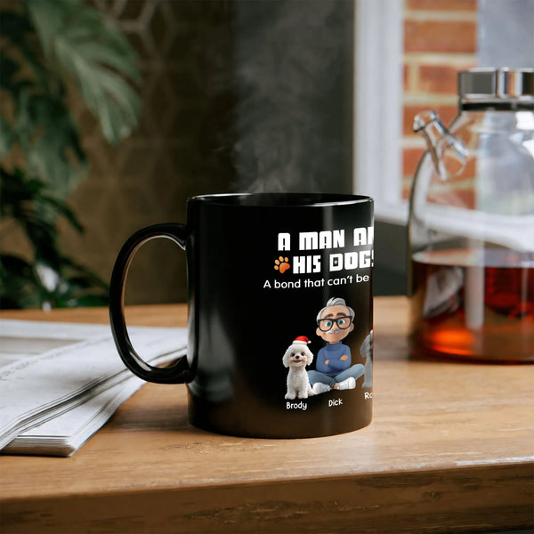Personalized Man and Dogs Coffee Mug, Custom Dog Dad Ceramic Mug, Adorable Pet Parent Ceramic Mug, Christmas Dog Lover Coffee