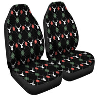 Cabin Plaid Reindeer Auto Seat Cover, Christmas Deer Argyle Car Seat Covers, Polar Fleece Vehicle Seat Covers, Holiday Winter Decor