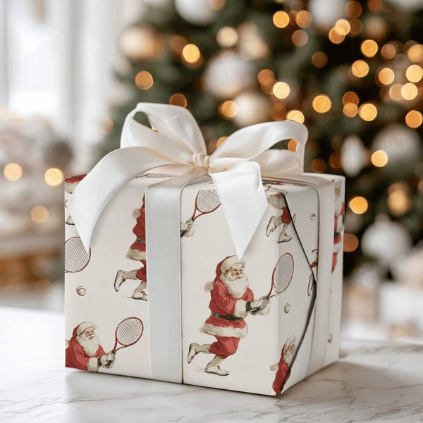 Santa Playing Tennis Gift Wrap, Tennis Santa Wrapping Paper, Sports Christmas Wrapping Paper, Humorous Tennis Player Holiday 