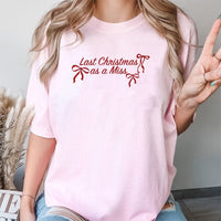Elegant Bow Bride Tee, Last Christmas as a Miss Shirt, Future Mrs Holiday T-Shirt, Bridal Engagement Graphic Tee, Bride to Be Xmas Present