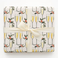 Holly and Pine Holiday Gift Wrap, Champagne Flute Wrapping Paper, New Years Eve Party Wrapping Paper, Christmas Celebration Gift Wrap
