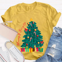 Retro Festive Holiday Graphic Tee, Merry and Bright Christmas Tree T-Shirt, Adorable Xmas Tree Shirt, Winter Holiday Present