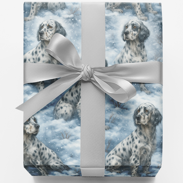 Christmas Dog Gift Wrap, English Setter Wrapping Paper, Snowy Spotted Pup Present Paper, Winter Pet Holiday Paper, Dog Lover 