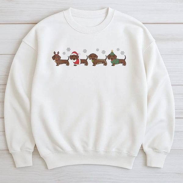 Adorable Wiener Dog Holiday Sweatshirt, Dachshund Christmas Sweatshirt, Festive Doxie Puppy Sweatshirt, Dog Mom Xmas Crewneck