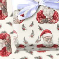 Hipster Santa Christmas Wrapping Paper, Tattooed Santa Wrapping Paper, Alternative Holiday Gift Wrap, Edgy Xmas Gift Wrapping Paper Roll