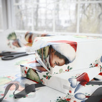 Christmas Holly Gift Wrap, Black Boy Santa Hat Wrapping Paper, African American Holiday Wrapping Paper, Festive Kids Present Wrap Roll