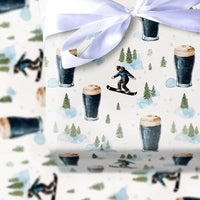 Winter Sports Stout Gift Wrap, Snowboarder Beer Wrapping Paper, Snowy Pines Drinks Wrapping Paper, Craft Beer Lover Christmas Wrapping Paper