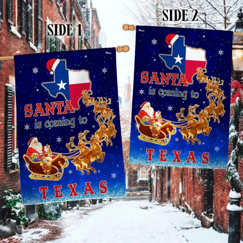 Double Sided Texas State Holiday Flag, Santa Is Coming to Texas Christmas Garden Flag, Festive Lone Star Yard Decor Present for Texans