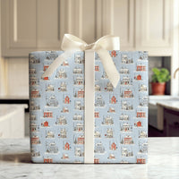 Snowy House Holiday Gift Wrap, Winter Village Wrapping Paper, Adorable Christmas Village Wrapping Paper, Festive Winter Holiday Wrapping Paper