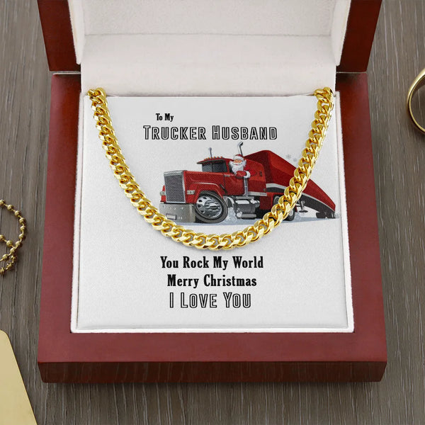Mens Cuban Link Necklace, Trucker Husband Cuban Link Chain Necklace, Truck Driver Cuban Chain Jewelry, Santa Christmas Presen