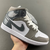 Mid Top Sneakers, White Gray Colorway, Lace Up Design, Casual Gift for Sneaker Fans