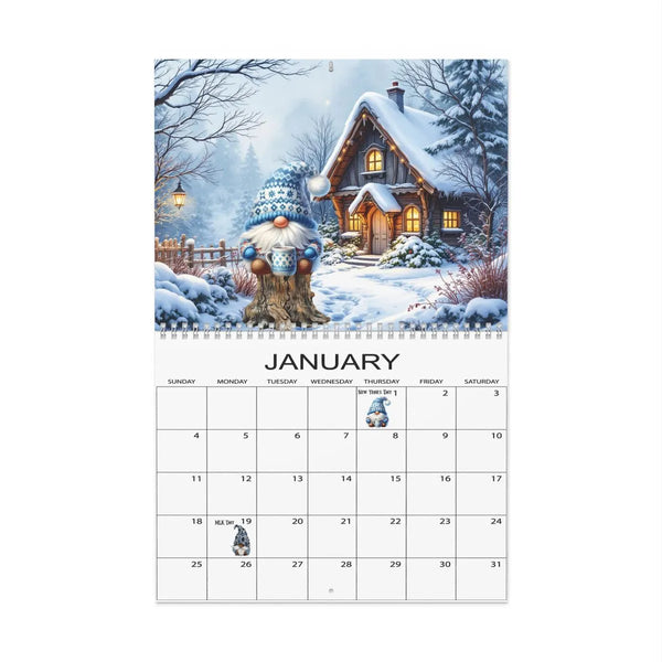 Winter Cottage Gnome Calendar, 2026 Gnome Wall Calendar, Adorable Seasonal Monthly Calendar, Cottagecore Home Decor, Christma