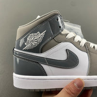 Mid Top Sneakers, White Gray Colorway, Lace Up Design, Casual Gift for Sneaker Fans