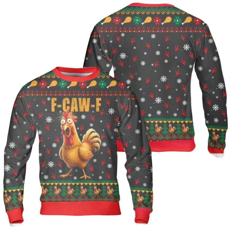 Humorous FCawF Ugly Christmas Sweatshirt, Screaming Chicken Christmas Sweatshirt, Humorous Holiday Graphic Sweatshirt, Xmas Party Crewneck Present