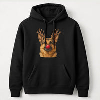 Reindeer Antlers Dog Red Nose Sweatshirt, German Shepherd Christmas Hoodie, Humorous Holiday GSD Pullover, Adorable Shepherd Dog Lover Hoodie