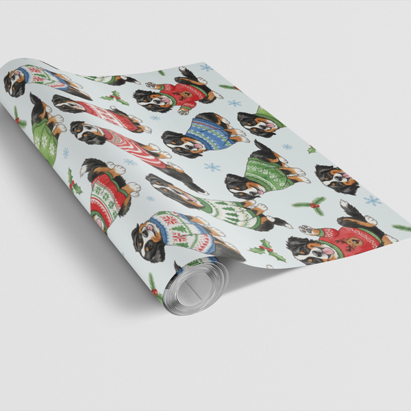 Holiday Sweater Dog Gift Wrap, Bernese Mountain Dog Christmas Wrapping Paper, Adorable Berner Xmas Wrapping Paper, Dog Lover 