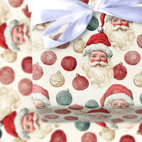 Yarn Ball Ornament Holiday Gift Wrap Roll, Retro Santa Christmas Wrapping Paper, Vintage Santa Claus Present Paper, Xmas Gift Wrap
