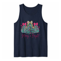 Retro Colorful Xmas Tree Tank, Merry and Bright Christmas Tree Tank Top, Pink Bow Holiday Sleeveless Tee, Christmas Beach Tank, Xmas Present