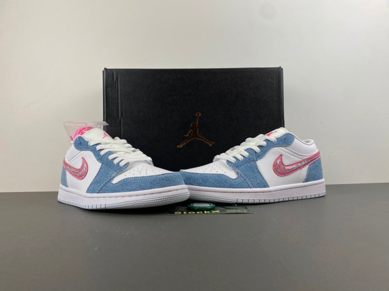 Low Top Sneakers, Blue White Pink Colorway, Lace Up Design, Casual Gift for Sneaker Fans
