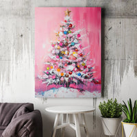 Pastel Holiday Tree Canvas Print, Pink Christmas Tree Canvas Wall Art, Abstract Xmas Tree Canvas Decor, Pink Tree Wall Poster