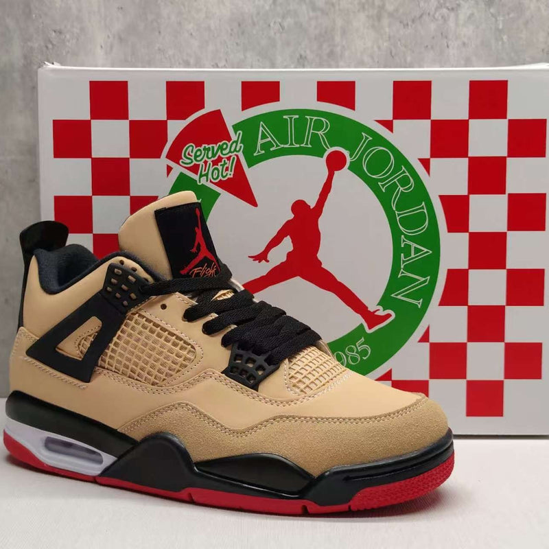 Mid Top Sneakers, Beige Black Red Colorway, Lace Up Design, Casual Gift for Sneaker Fans