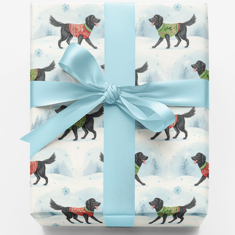 Watercolor Christmas Dog Gift Wrap, Flat-Coated Retriever Wrapping Paper, Retriever Holiday Wrapping Paper, Dog Lover Xmas Wrapping Paper