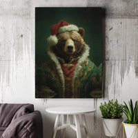 Renaissance Style Animal Portrait Canvas Print, Christmas Bear Canvas Wall Art, Humorous Victorian Holiday Wall Decor, Winter Home Present