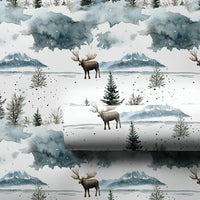 Winter Forest Gift Wrap, Watercolor Moose Wrapping Paper, Snowy Mountain Holiday Wrapping Paper, Rustic Christmas Gift Wrapping Paper