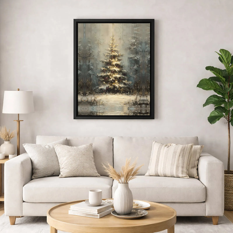 Winter Forest Snowy Landscape Poster, Christmas Tree Canvas Art Print, Impressionist Christmas Canvas, Printable Digital Download Art