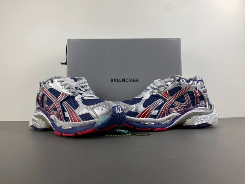 Low Top Sneakers, Blue Red Silver Colorway, Lace Up Design, Casual Gift for Sneaker Fans