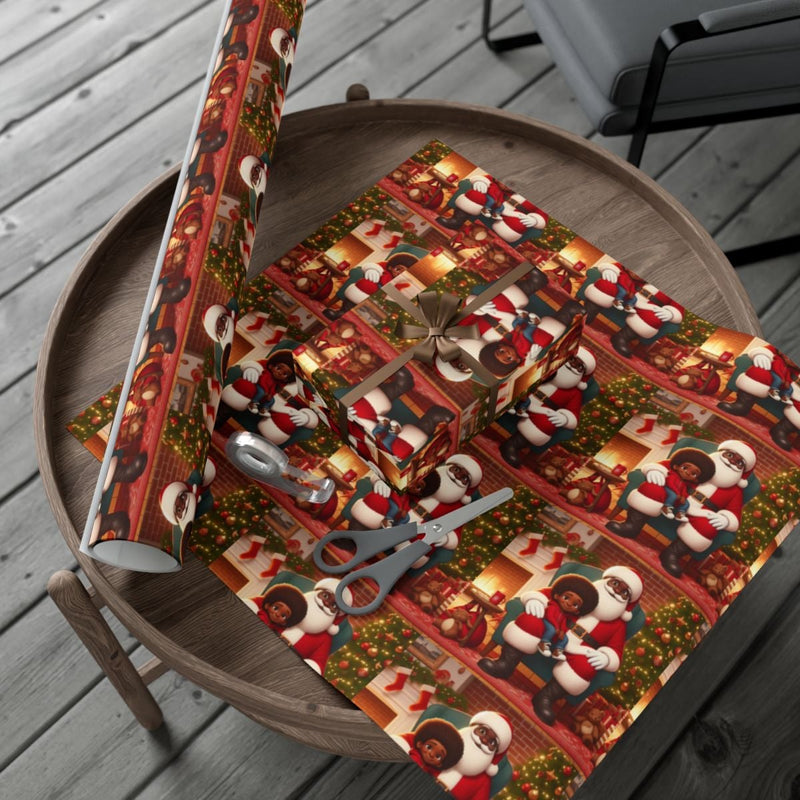 African American Santa Gift Wrap, Black Santa and Child Wrapping Paper, Inclusive Christmas Wrapping Paper, Holiday Gift Wrapping Paper Roll