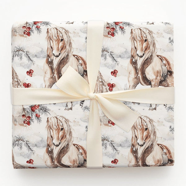 Equestrian Christmas Gift Wrap, Winter Horse Wrapping Paper, Watercolor Horse Holiday Wrapping Paper, Country Farmhouse Prese
