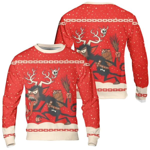 Spooky Demon Holiday Sweatshirt, Krampus Ugly Christmas Sweatshirt, Horror Festive Crewneck Sweater, Creepy Monster Christmas