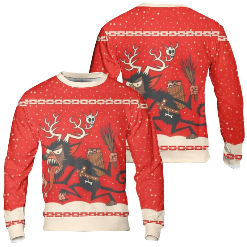 Spooky Demon Holiday Sweatshirt, Krampus Ugly Christmas Sweatshirt, Horror Festive Crewneck Sweater, Creepy Monster Christmas Sweatshirt