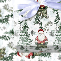 Military Soldier Holiday Gift Wrap, Camo Santa Christmas Wrapping Paper, Camouflage Santa Wrapping Paper, Veteran Present Wrapping Paper