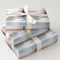 Sunset Beach Holiday Gift Wrap, Coastal Christmas Tree Wrapping Paper, Watercolor Ocean Scene Wrapping Paper, Seaside Gift Wrap Roll