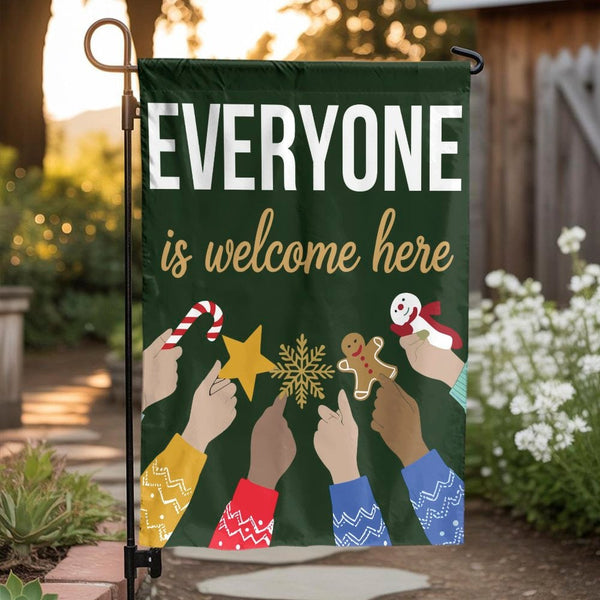 Inclusive Holiday Yard Flag, Everyone Is Welcome Christmas Garden Flag, Diversity Welcome Garden Flag, Winter Lawn Flag, Kind
