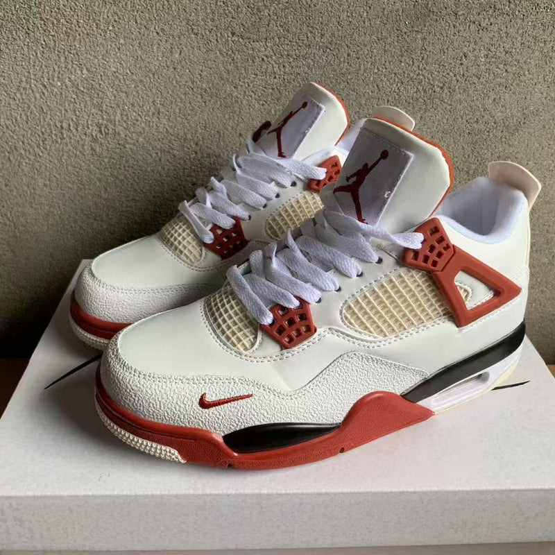 Mid Top Sneakers, Beige Red Colorway, Lace Up Design, Casual Gift for Sneaker Fans