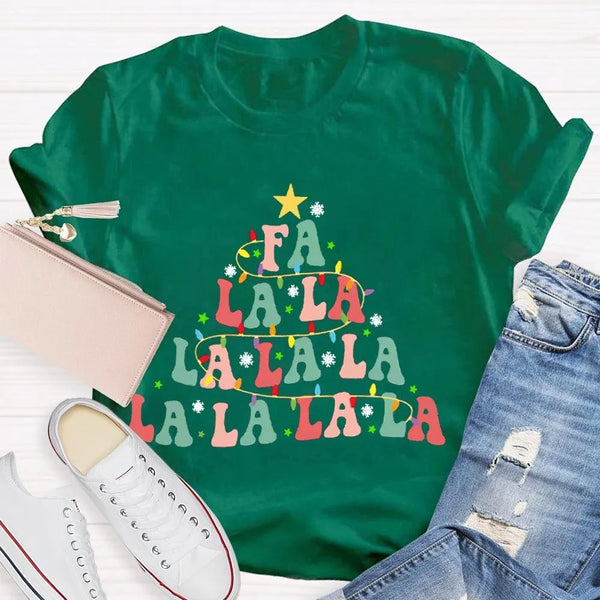 Retro Holiday Graphic Tee, Fa La La La Christmas Tree Shirt, Festive Christmas Vibes T-Shirt, Adorable Winter Holiday Apparel