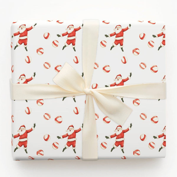 Peppermint Candy Christmas Gift Wrap, Dancing Santa Wrapping Paper, Watercolor Santa Claus Present Paper, Festive Holiday Rol