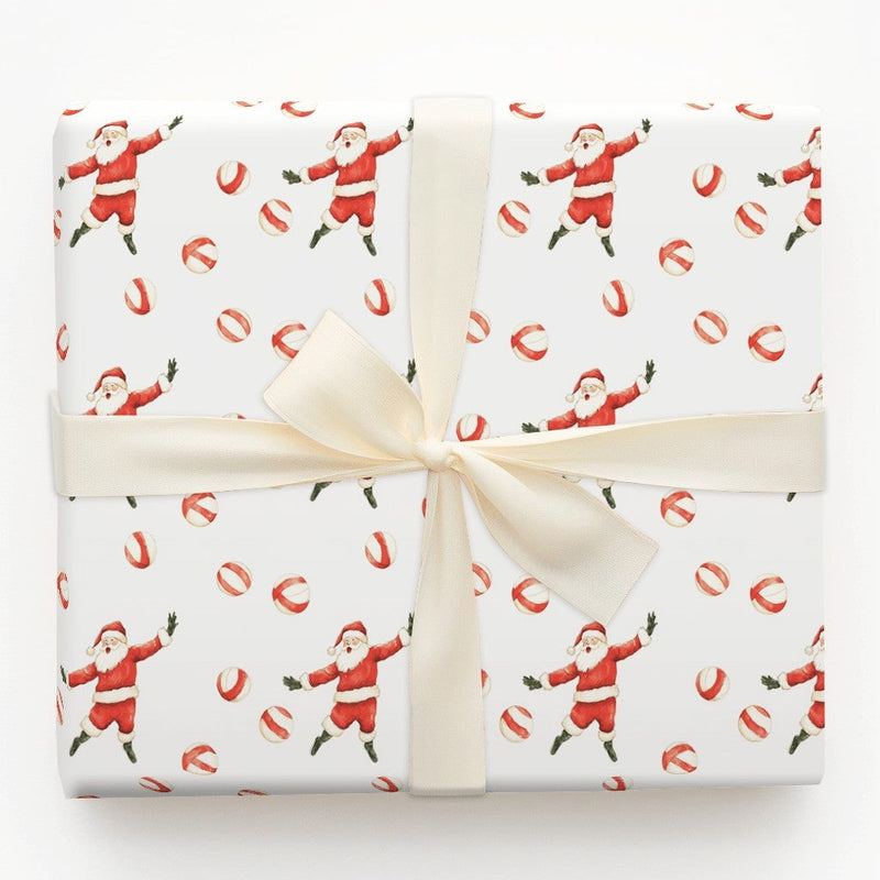 Peppermint Candy Christmas Gift Wrap, Dancing Santa Wrapping Paper, Watercolor Santa Claus Present Paper, Festive Holiday Roll