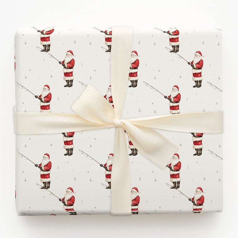 Angler Christmas Gift Wrap, Fishing Santa Wrapping Paper, Fisherman Holiday Wrapping Paper, Outdoorsman Secret Santa Gift Wrap Roll