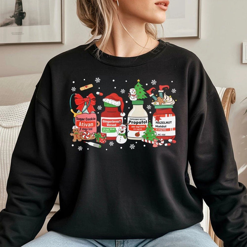 Medical Medication Jar Holiday Sweater, Christmas Nurse Sweatshirt, Humorous RN ICU Crewneck Sweatshirt, Healthcare Worker Christmas Present