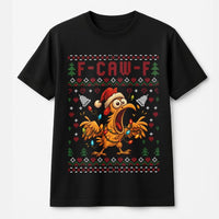 Humorous Screaming Chicken Holiday Graphic Tee, F-Caw-F Ugly Christmas T-Shirt, Xmas Rooster Meme Shirt, Holiday Party Humor T-Shirt Present