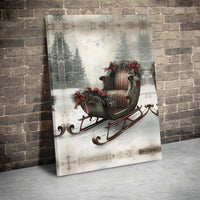Snowy Winter Christmas Poster, Christmas Sleigh Wall Art, Vintage Christmas Forest Print, Holiday Landscape Decor, Digital Download Art