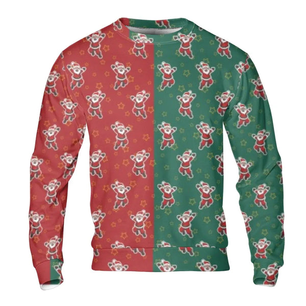 Red and Green Split Holiday Crewneck, Dancing Santa Sweatshirt, Retro Disco Santa Pullover, Festive Merry Christmas Graphic S