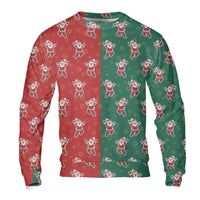 Red and Green Split Holiday Crewneck, Dancing Santa Sweatshirt, Retro Disco Santa Pullover, Festive Merry Christmas Graphic Sweater