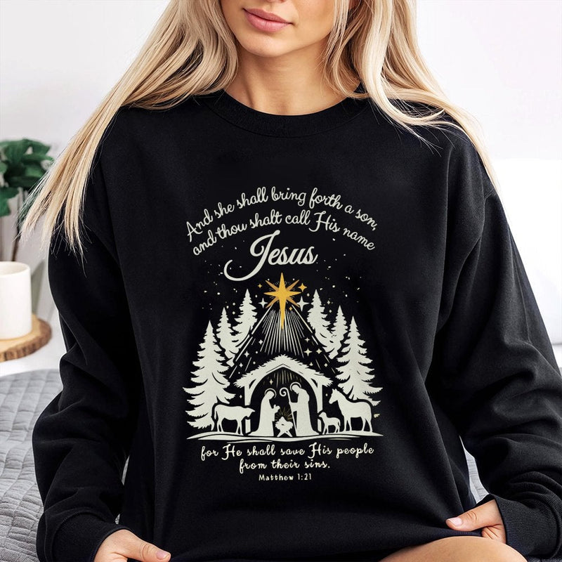 Matthew 1:21 Bible Verse Crewneck, Nativity Scene Sweatshirt, Christian Christmas Sweater, Religious Holiday Pullover, Faith Holiday Present