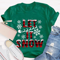 Red Plaid Teacher T-Shirt, Let It Snow Teacher Shirt, Christmas Teacher Tee, Festive Holiday Graphic T-Shirt, Winter Break Teacher Present