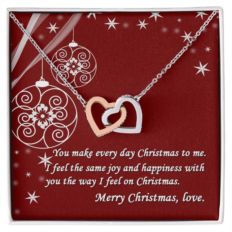 Cubic Zirconia Double Heart Pendant, Romantic Interlocking Hearts Necklace, Polished Steel Heart Jewelry, Holiday Christmas Present for Her